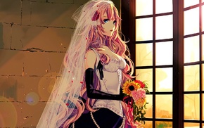 Megurine Luka, anime girls, wedding dress, flowers, anime, Vocaloid