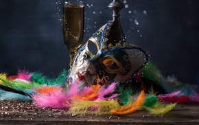 drink, venetian masks, feathers, festivals, mask