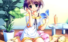 flowers, anime, anime girls, Asagiri Mai, brunette, sitting