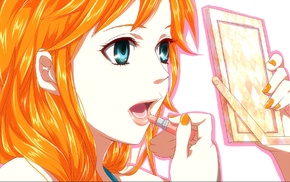 open mouth, anime girls, white background, redhead, blue eyes, anime