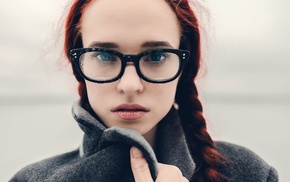 girl with glasses, model, portrait, winter, girl