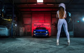 girl, car, vehicle, model, tights, Ford Mustang GT