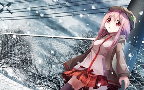 zettai ryouiki, anime girls, snow, hat, original characters, clouds