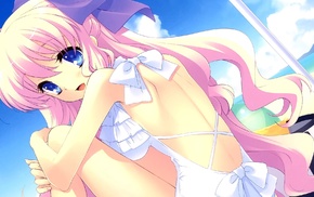 looking at viewer, clouds, visual novel, Minase Sakurako, anime, pink hair