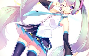 Hatsune Miku, white background, purple eyes, smiling, anime girls, long hair