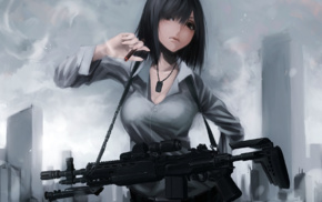 anime girls, anime, weapon, M14 EBR, original characters, gun