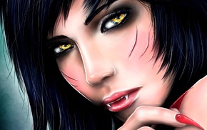 Ahri, yellow eyes, realistic, brunette, looking at viewer, anime