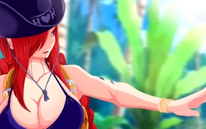 Scarlet Erza, looking away, hat, bikini, Fairy Tail, redhead