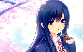 blue eyes, anime girls, cherry blossom, original characters, anime, Coffee