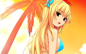 anime, blonde, beach, hair ornament, Boku wa Tomodachi ga Sukunai, bikini