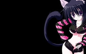 animal ears, open mouth, black background, nekomimi, undressing, cat girl