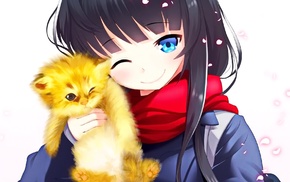 anime, cat, scarf, original characters, anime girls