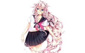 long hair, white background, ahoge, anime, ribbon, pink hair