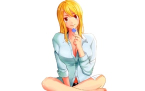 anime, Heartfilia Lucy, long hair, blonde, looking at viewer, brown eyes