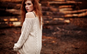girl, looking  over shoulder, redhead