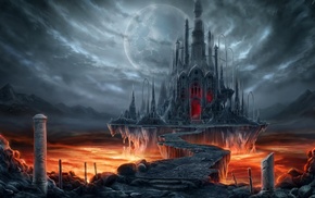 fantasy art, Doomsday Castle, lava