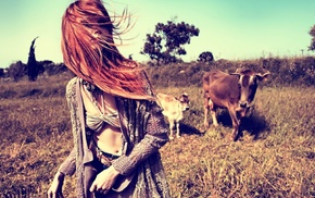Nataliya Piro, redhead, cow, girl