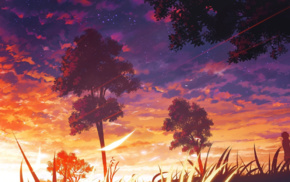 artwork, anime, landscape, sunset