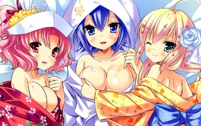 cleavage, kimono, anime girls, original characters, anime