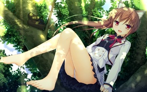 trees, anime girls, visual novel, red eyes, Game CG, nekomimi