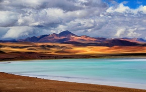 Chile, lake, clouds, landscape, mountains, Atacama Desert