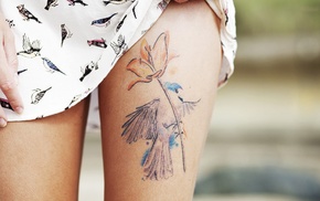 girl, tattoo, legs, birds