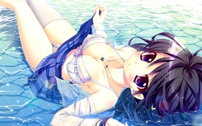 anime girls, school uniform, wet clothing, anime, underwear, water