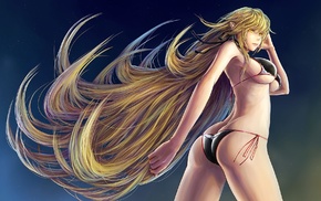 long hair, bikini, yellow hair, anime, anime girls, ass