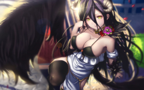 wings, cleavage, horns, Albedo OverLord, anime, anime girls