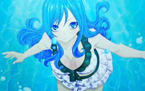 sadness, bikini, Fairy Tail, long hair, blue hair, anime girls