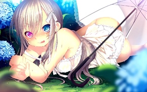 anime girls, anime, ass, blue eyes, flowers, heterochromia