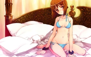 Hagiwara Yukiho, anime girls, bed, brunette, anime, blue bras