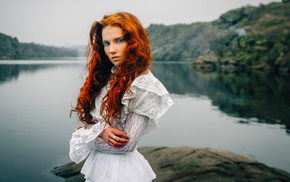 redhead, girl, girl outdoors, water