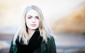 scarf, girl, blonde, blue eyes, girl outdoors, looking at viewer