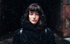 girl, model, snow, portrait
