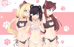 original characters, underwear, cat keyhole bra, glasses, anime, animal ears