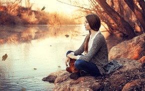 girl, sitting, model, girl outdoors