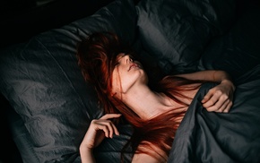 model, redhead, girl, in bed