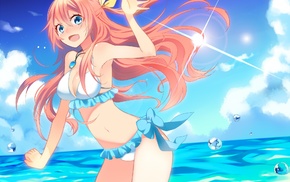 beach, necklace, pink hair, Vocaloid, Megurine Luka, anime girls