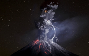lightning, volcanic eruption, nature