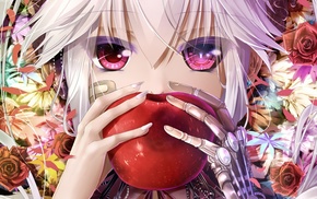 apples, flowers, robotic, Vocaloid, anime girls, Hatsune Miku