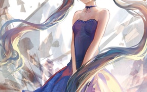 long hair, Vocaloid, anime, twintails, dress, Hatsune Miku
