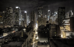 lights, night, city, skyscraper, New York City