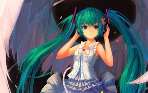Hatsune Miku, anime girls, Vocaloid, twintails, wings, anime