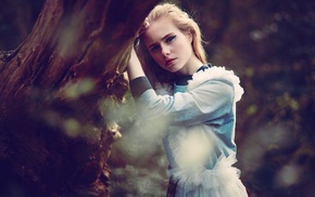girl outdoors, blonde, Alice in Wonderland, cosplay, looking at viewer, girl