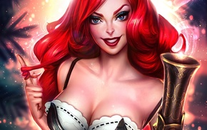 boobs, artwork, girl, Miss Fortune League of Legends, League of Legends