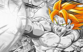 Dragon Ball Z, selective coloring, anime, Son Goku, anime boys