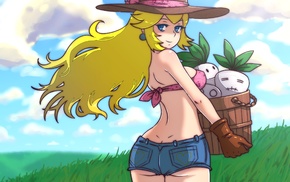 Nintendo, booty shorts, ass, sun hats, Peach, bra
