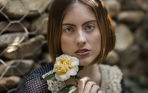 model, girl, flowers, face