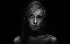 portrait, model, face, girl, monochrome